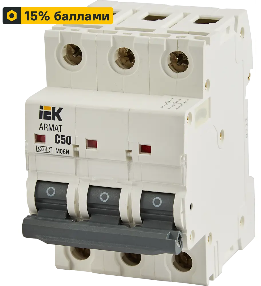 Дифференциальный автомат IEK Armat M06N 3P 50А с защитой от утечек 87762172
