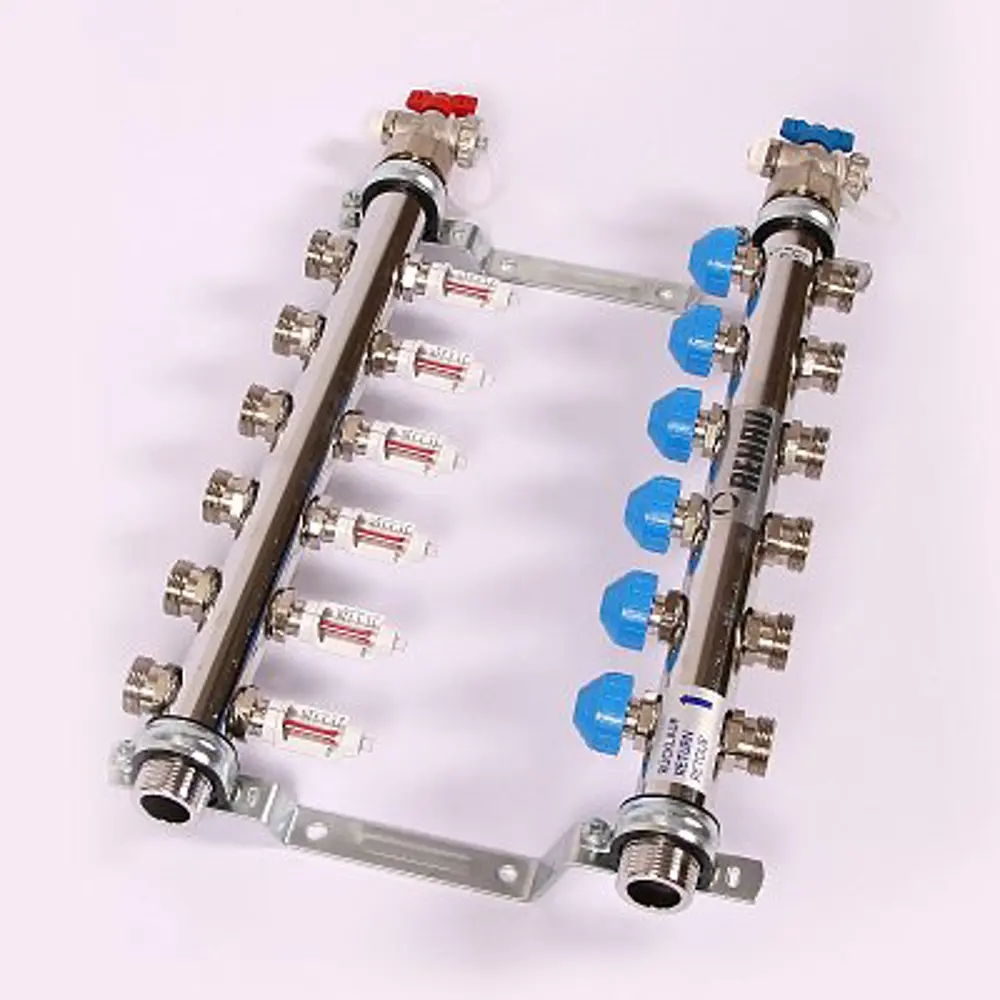 Коллекторная группа с расходомерами Rehau HKV-D 1"x3/4" 6 выходов нержавеющая сталь 83629334 STLM-2176330 