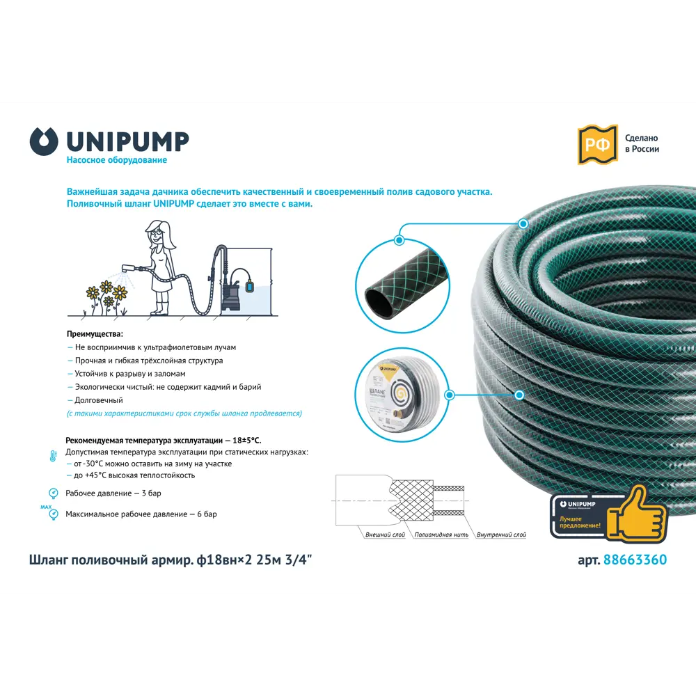Поливочный шланг UNIPUMP 25 метров для эффективного орошения 88663360 STLM-0955398 - Вид №1