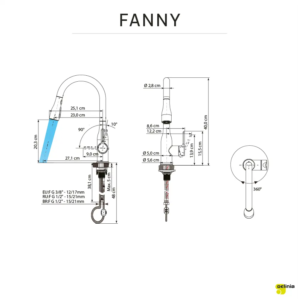 Смеситель кухонный Delinia Fanny общая высота 40.0 см цвет хром 84752042 STLM-2080972 - Вид №11