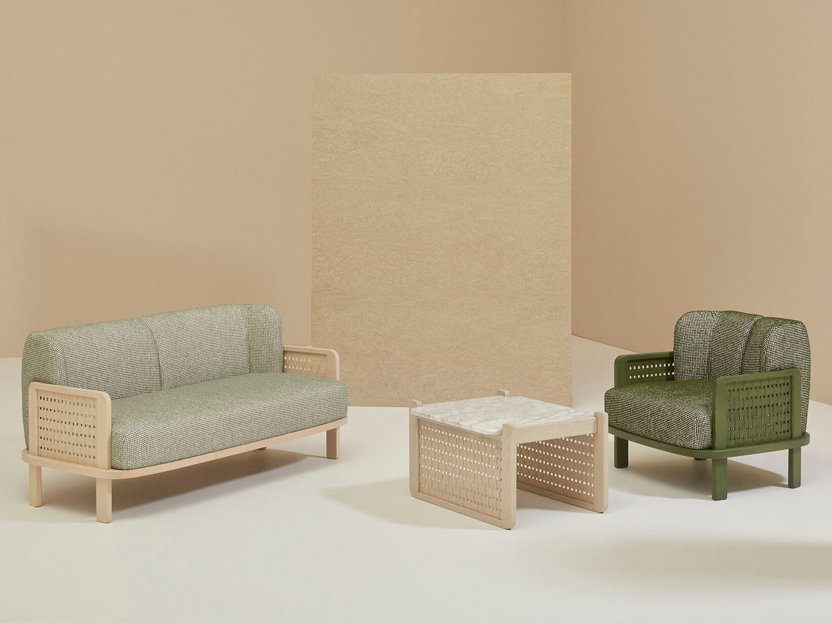 Квадратный журнальный столик из ясеня и мраморной столешницы Billiani Raquette ARCH-00111573 - Вид №1