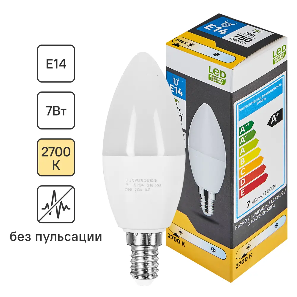 Лампочка светодиодная E14 7 Вт теплый белый свет 89445745 STLM-2029419 Santreyd 