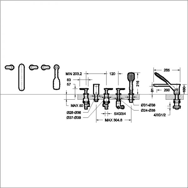 Смеситель на ванну  на три отверстия GINA F565104C-1 bravat - Вид №1