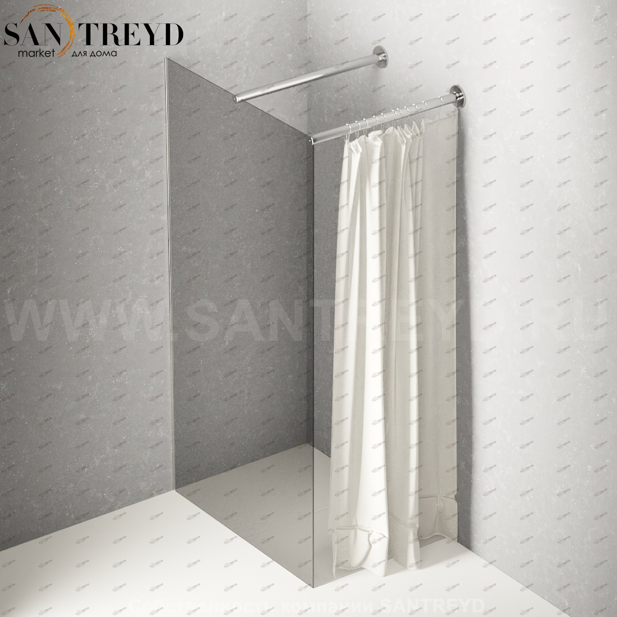 Душевое ограждение FLAT DX подрезаемое, стеклянная со шторкой дымчатая перегородка с держателем. Размеры: глубина от 70 до 100, длина от 70 до 140 см Agape DXC47010070140TM