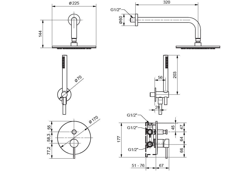 Встраиваемый набор для душа с ручным душем и душем Gaia Mobili Complements ARCH-00072064 - Вид №2