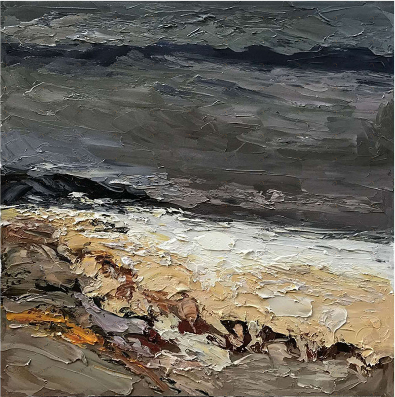 Картина на холсте 100х100 см "Погода разбушевалась" EVENHOME КАРТИНЫ МАСЛОМ 129922 Бежевый;серый;черный;разноцветный 