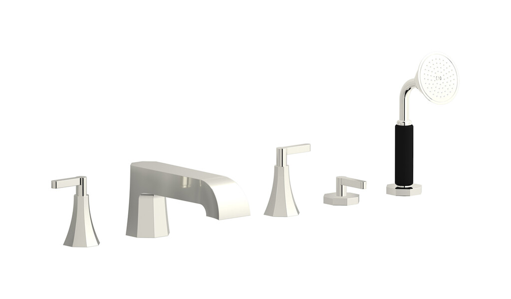 Смеситель на бортик ванной на 5 отверстий с дивертером и душевым гарнитуром. WE ARE IB bl396pl Platinum Belmondo 