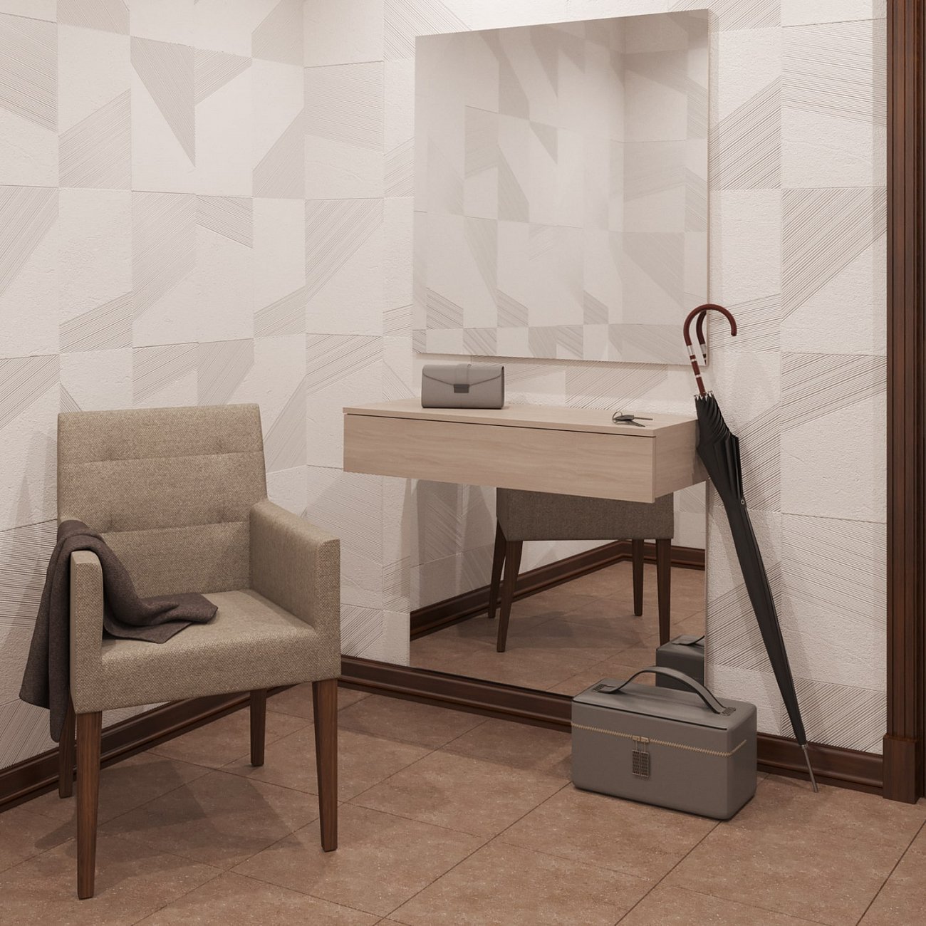 Прихожая с зеркалом и ящиком бежевая "Приви" GRAUM  304003 Бежевый;зеркальный  - Вид №5