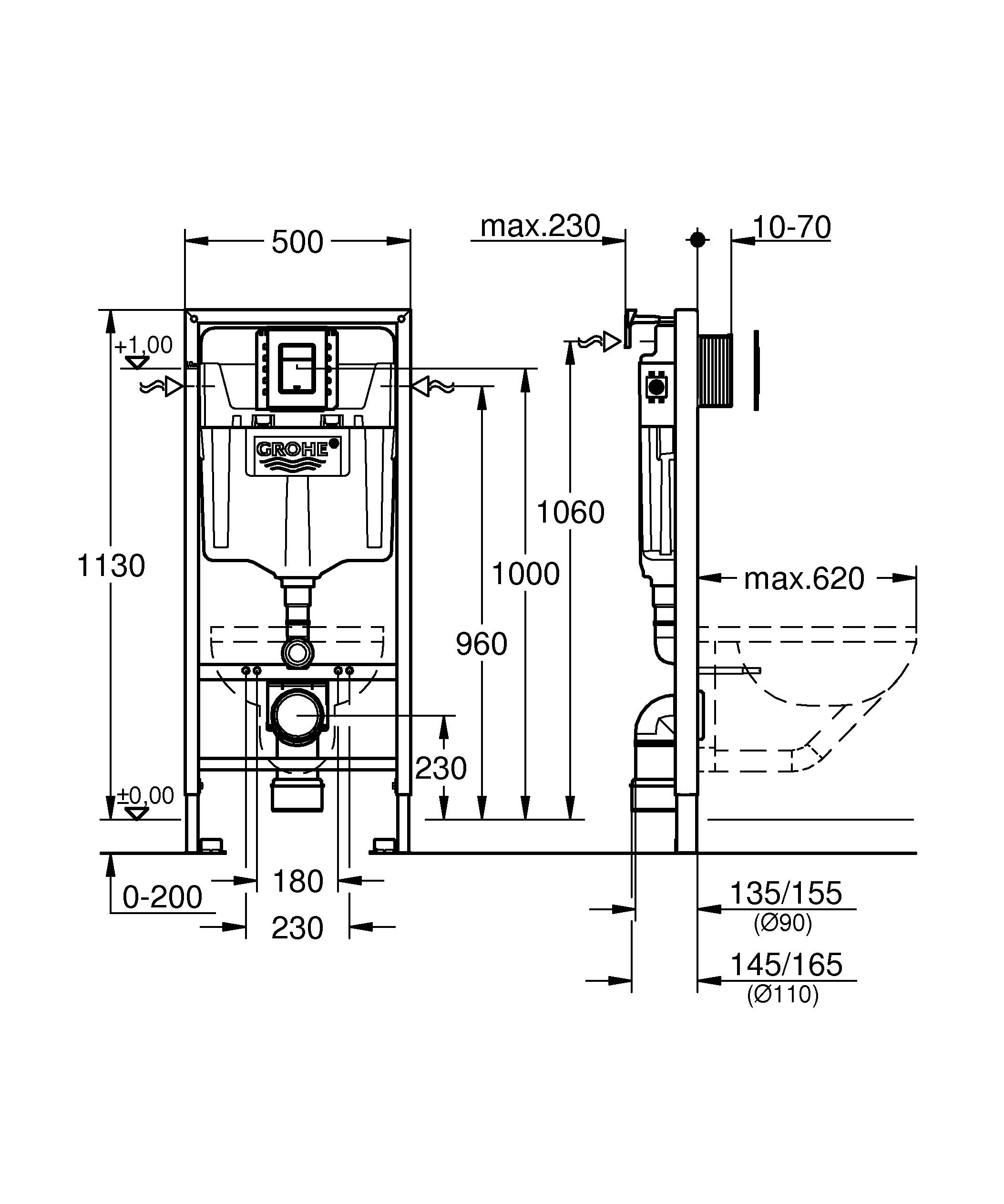 Система инсталляции для подвесного унитаза GROHE Rapid SL, с панелью смыва и ревизионным коробом (39501000) - Вид №1