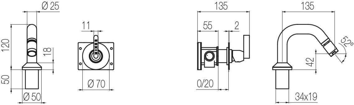 GEDA Смеситель для биде настенный из латуни на 2 отверстия Koè Koe16 Santreyd - Вид №1