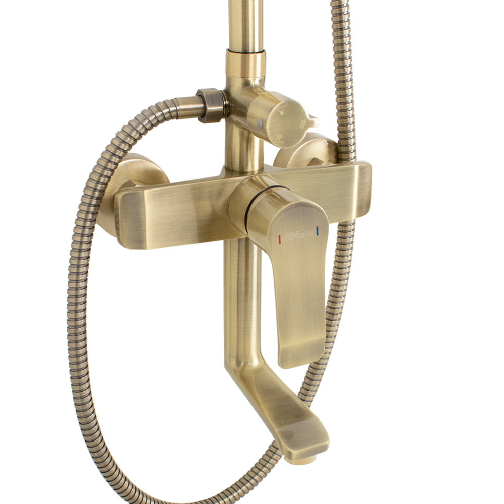 GFmark - Смеситель + стойка душевая "тропический душ" с двумя лейками под состаренную БРОНЗУ, код: 5075  - Вид №2