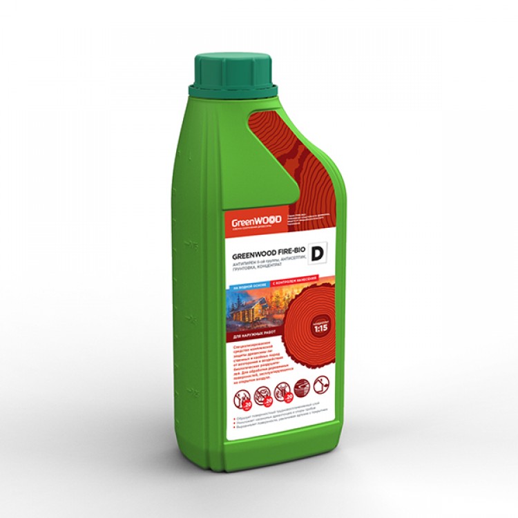 GWF-DK/01 GreenLAB GREENWOOD FIRE-BIO D Концентрат 1:15, 1 л, АНТИПИРЕН II-ой группы, АНТИСЕПТИК, ГРУНТОВКА 
