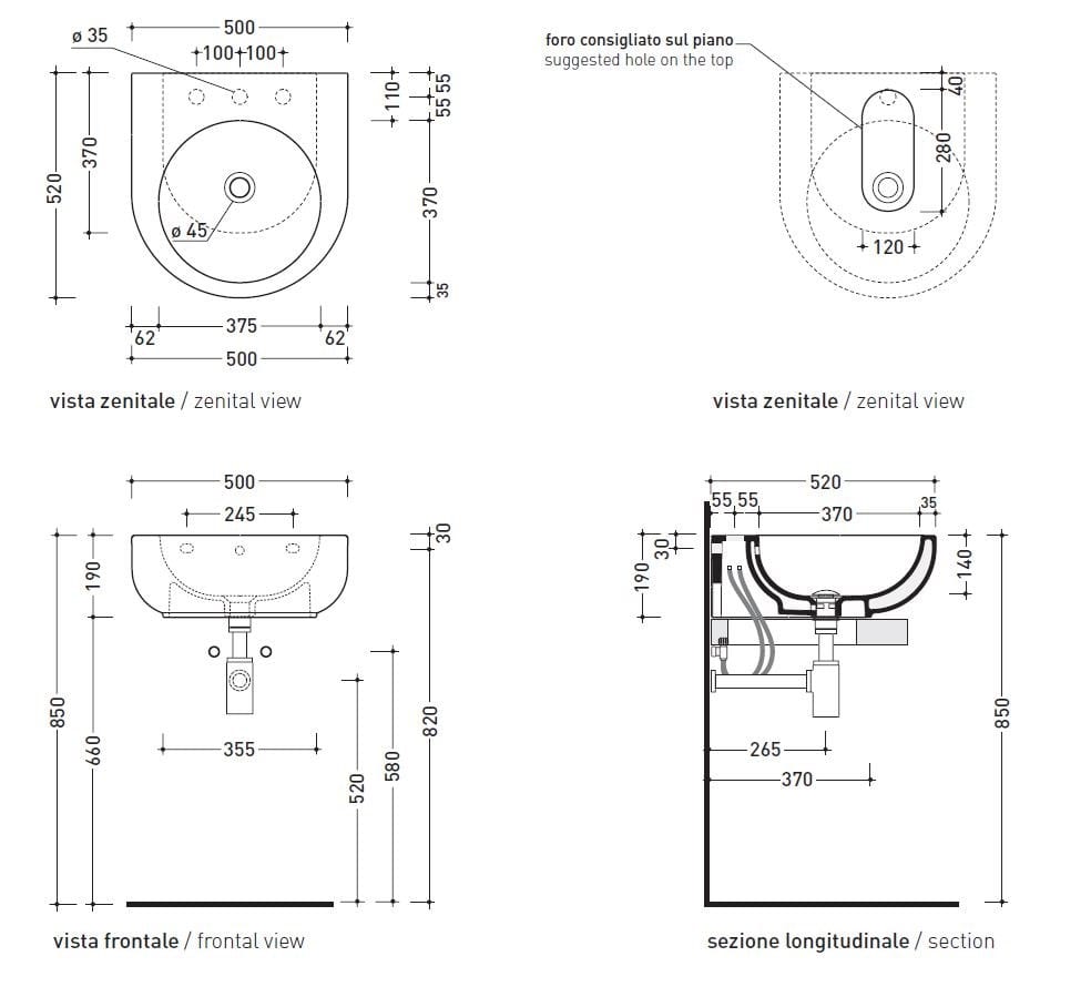Керамическая подвесная мойка для рук с круглым переливом Ceramica Flaminia Pass ARCH-00088384 - Вид №2