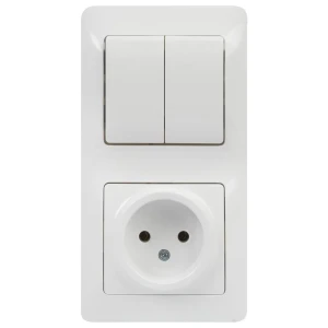 Блок выключатель с розеткой встраиваемый Schneider Electric Glossa 2 клавиши, без заземления, цвет белый 18189500 STLM-2114325