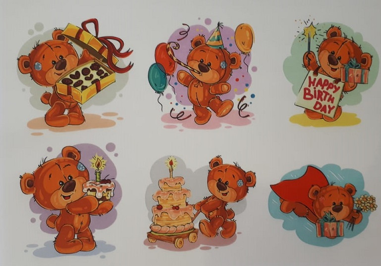 079 Водорастворимые картинки 21.6x14 см "День рождения мишки" Выдумщики 