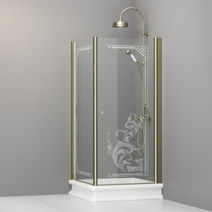 9147N1 Душевая кабина SX с распашной дверью и фиксированной боковой частью для душевого поддона 90x90 квадрат, цвет Золотистый Kerasan RETRO Италия