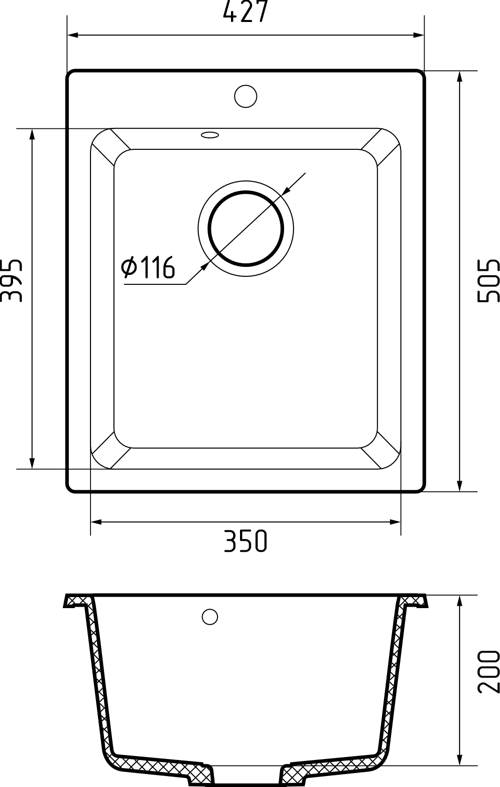 Кухонная мойка Искусственный камень PRACTIK S100 GranFest P-505-S100 - Вид №3