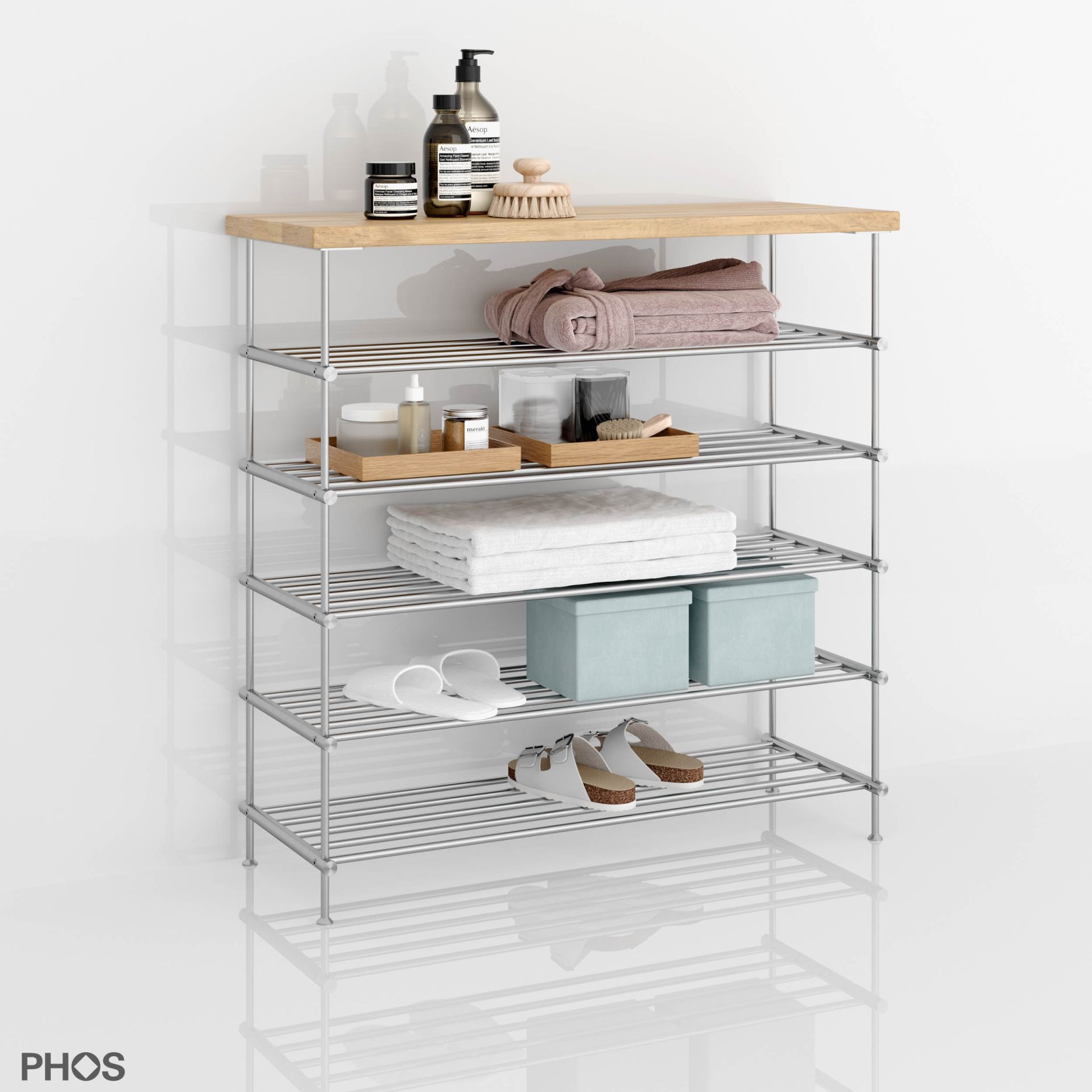 SBS800-5-Eiche Сервант с ящиком для хранения из дуба, 1 поле, 5 уровней, ширина 85 см PHOS  - Вид №4