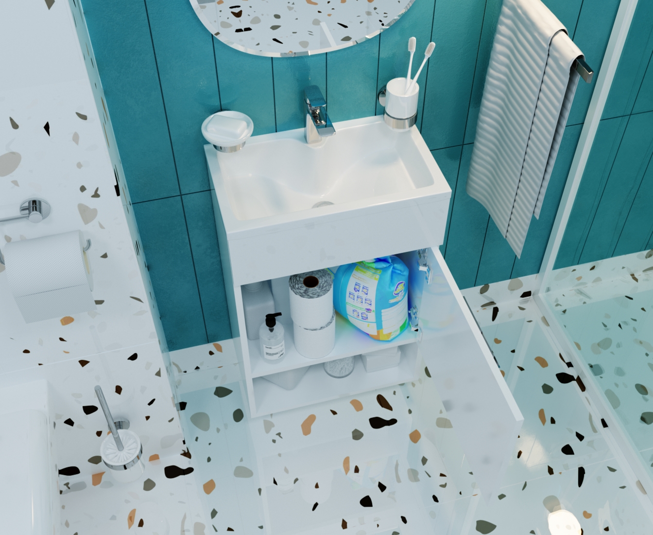 У84223 Тумба с раковиной July 50П 1д. Белый глянец 1 Marka JULY - Вид №3