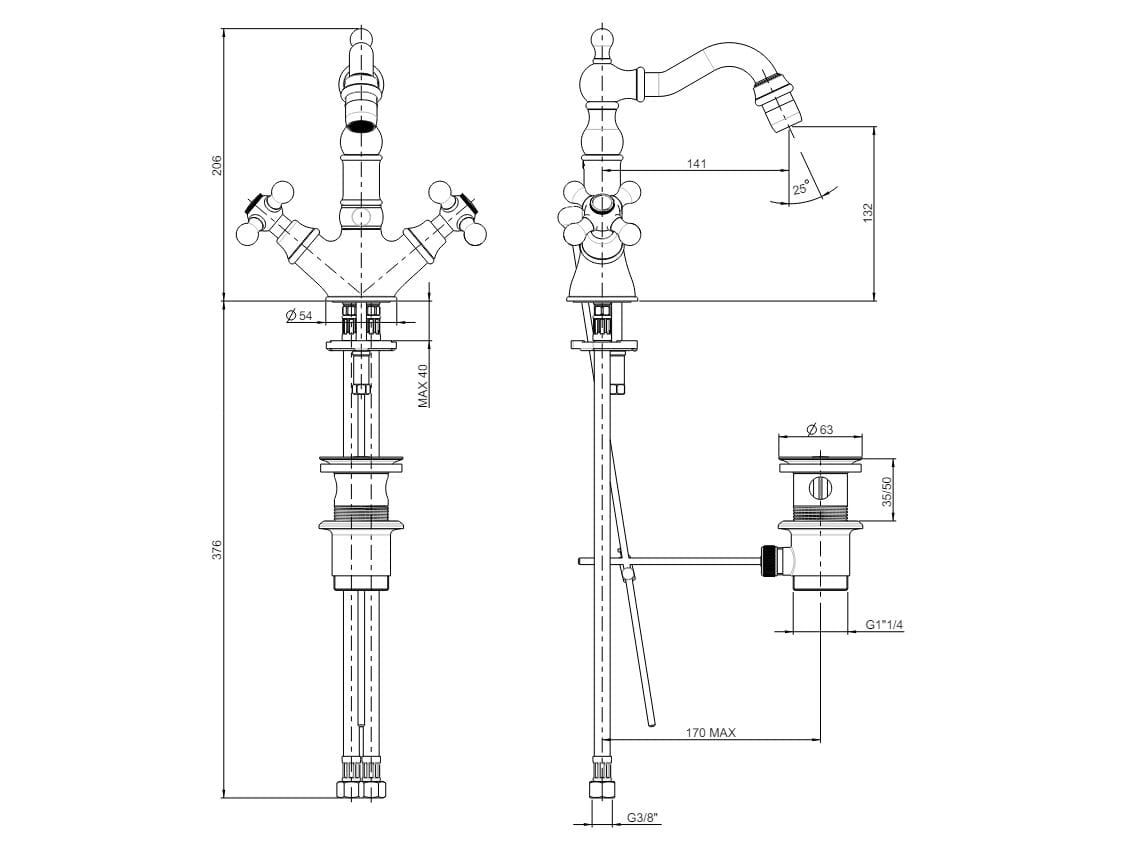 Смеситель для биде с одним отверстием и автоматическим сливом Rubinetterie Frattini Dedra ARCH-00086424 - Вид №2