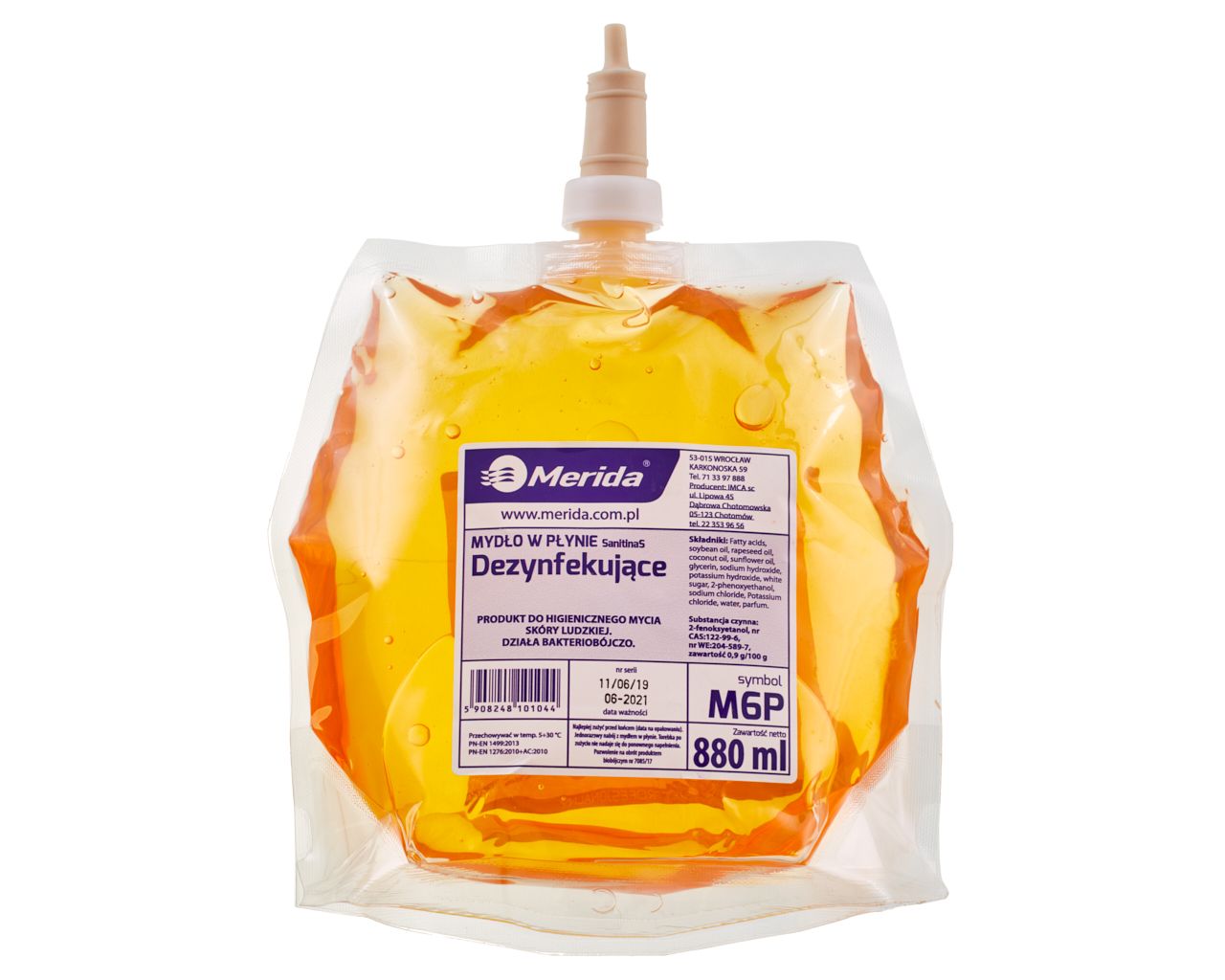 M6P ДЕЗИНФЕКЦИОННОЕ жидкое мыло, одноразовый сменный блок, 880 мл, аромат грейпфрута Merida 