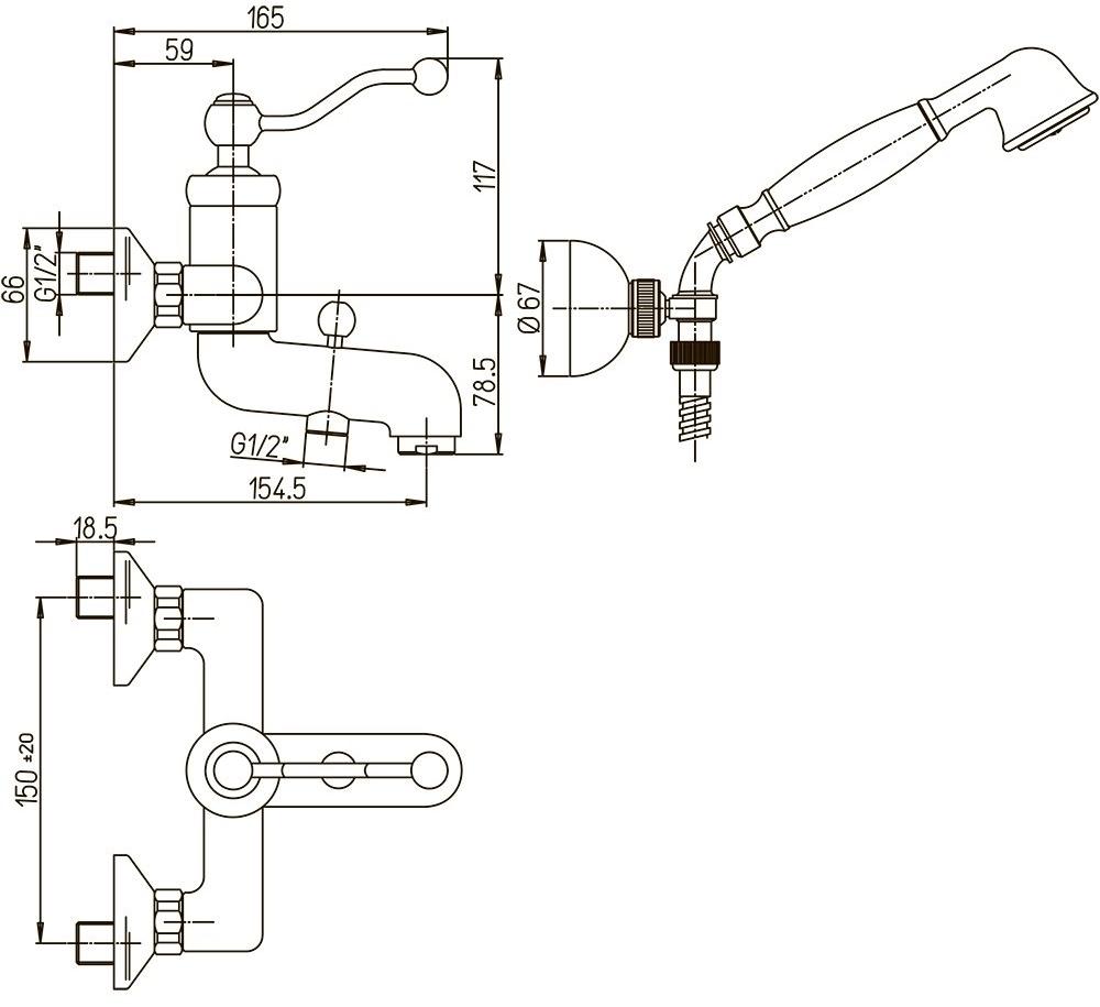Paini Duomo 88F3105KM смеситель для ванны с аксессуаром - Вид №3