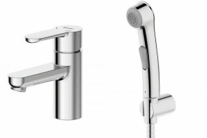 Смеситель для ванной комнаты на раковину низкий с гигиеническим душем STREAM F13783C-3 bravat