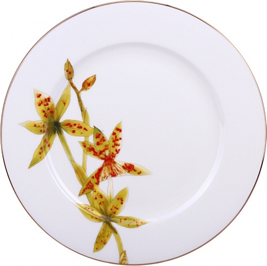 10610664 Императорский фарфоровый завод Тарелка плоская 25см "Желтая орхидея" "Стандартная" Фарфор костяной 