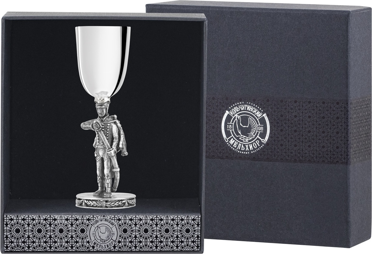 10640271 Аргента (Россия) Рюмка "Гусар" посеребренная полир. с черн.+футляр 000000, -? Серебро 925 