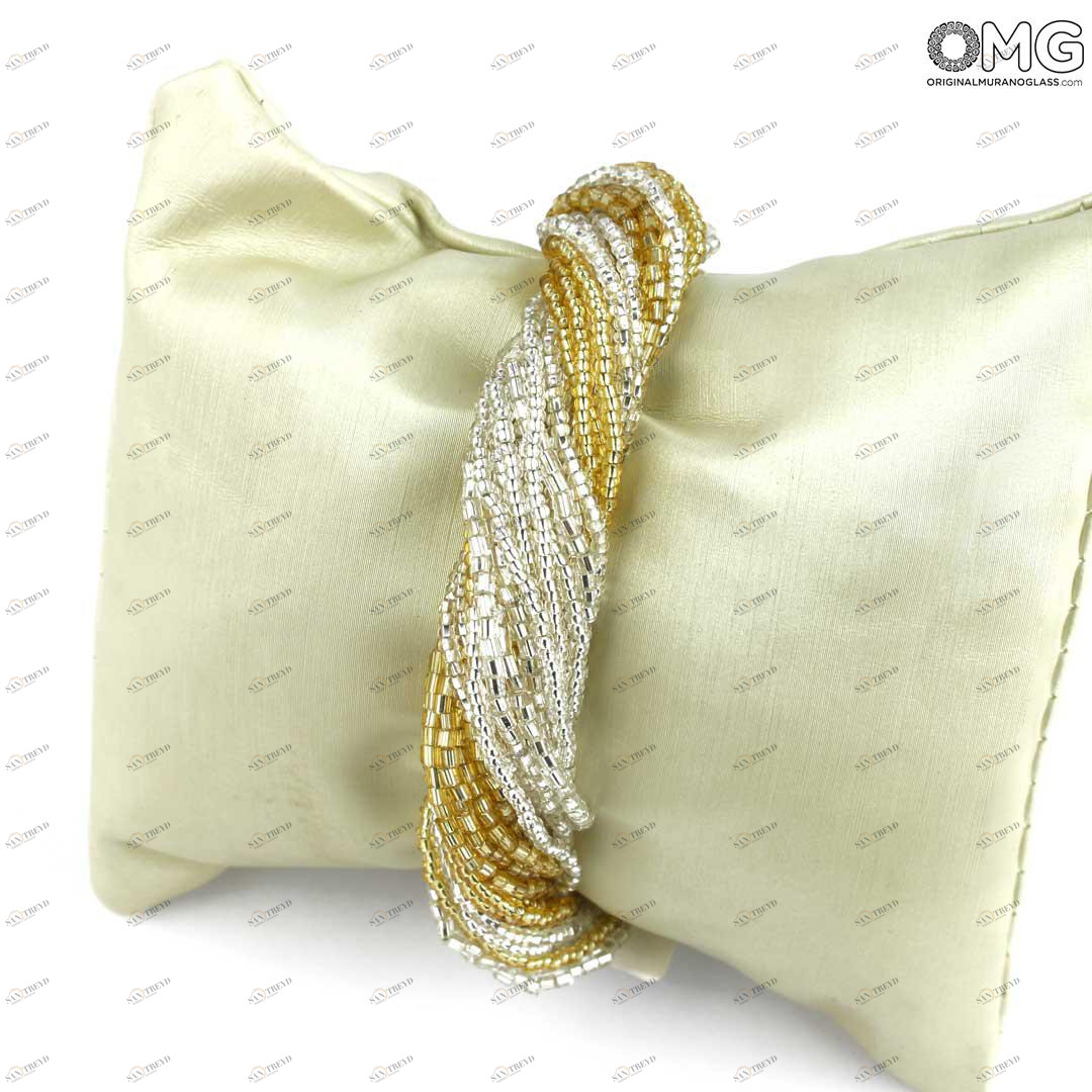3699 ORIGINALMURANOGLASS Золотистый многониточный браслет - муранское стекло OMG 18 см 