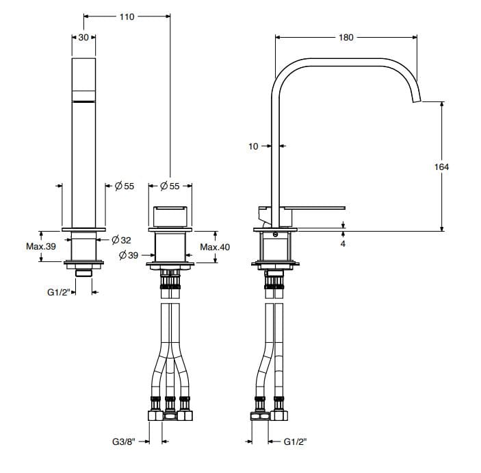 Смеситель для раковины с 2 отверстиями из хромированной латуни QD Magistro Lab Swanky ARCH-00102254 - Вид №1