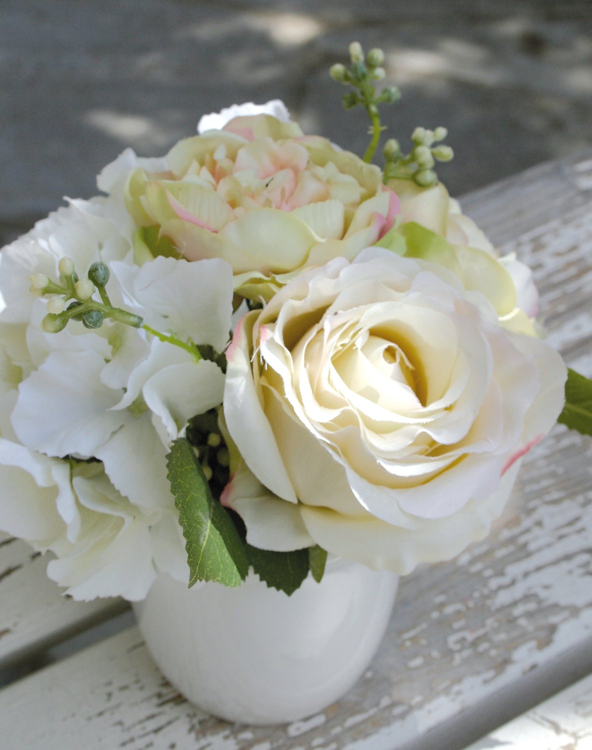 2292 788 a3 Композиция из искусственных пионов в керамическом горшке, 17 см, бежево-зеленая H-andreas  - Вид №4