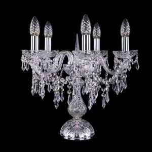 Лампа настольная хрустальная на 5 ламп 39х44 см матовый никель Bohemia Ivele 1403L/5/141-39/Ni BOHEMIA IVELE ПОДСВЕЧНИК 00-3889136 Прозрачный;серебро