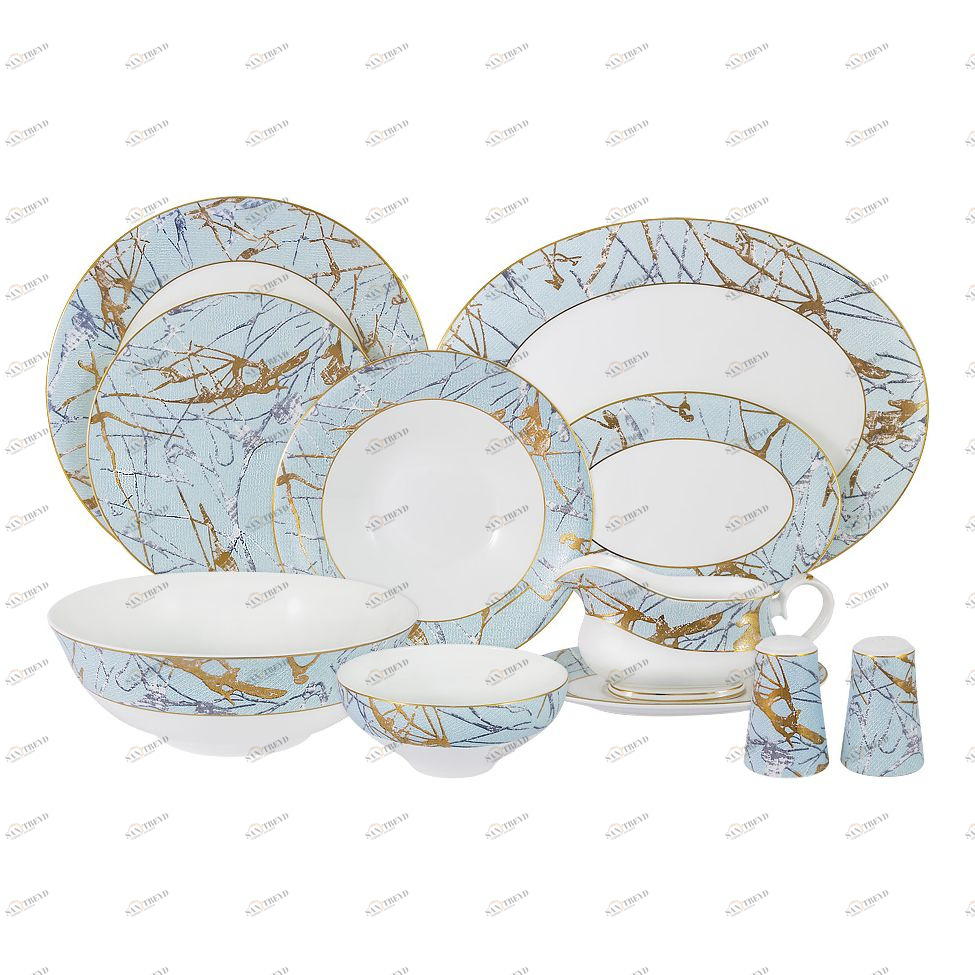 Сервиз обеденный фарфоровый белый с голубым на 6 персон, 27 предметов "Марсель" ANNA LAFARG EMILY МАРСЕЛЬ 00-3946657 Белый;голубой