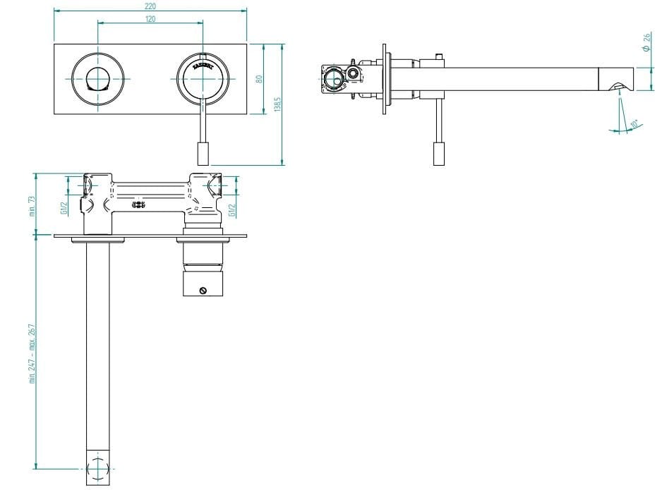 Настенный смеситель для раковины с пластиной Zazzeri способ ARCH-00034909 - Вид №2