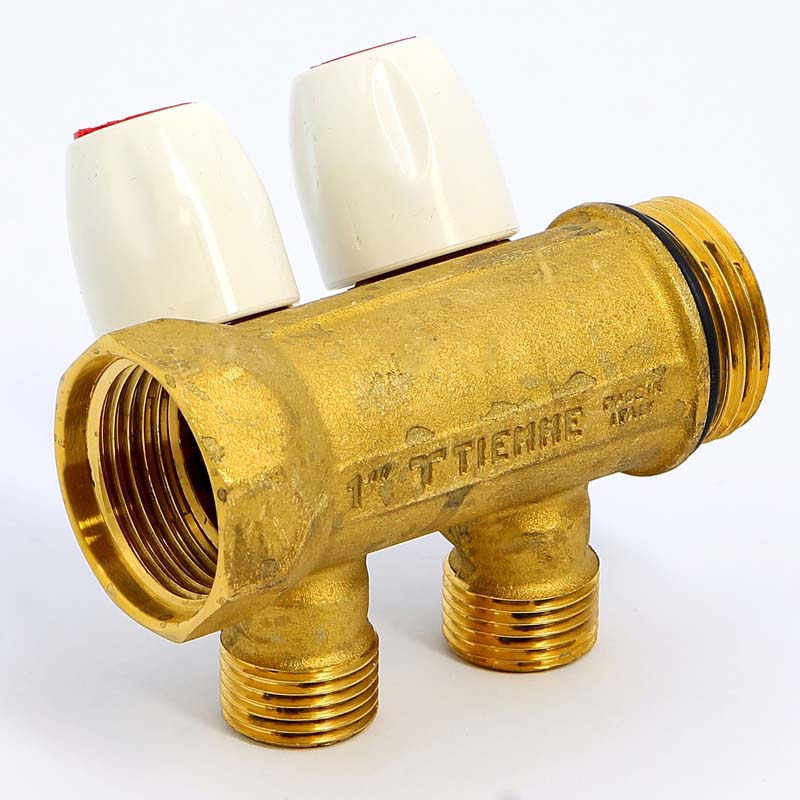 Коллектор НВ 1" с вентилями с утолщенными стенками TIEMME 2 выхода 1/2"Н 36мм 1860040 - Вид №2