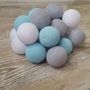 Гирлянда из хлопковых шариков от сети на 20 лампочек серо-голубая