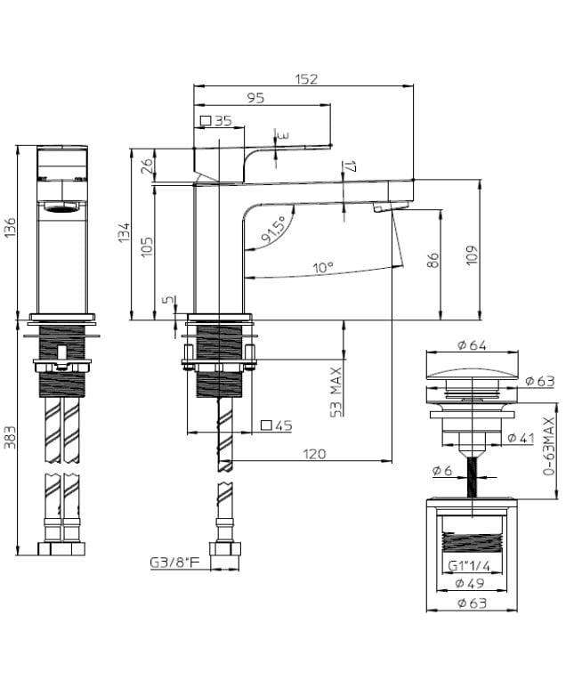 Смеситель для раковины из хромированной латуни Bossini Gillo ARCH-00116080 - Вид №4