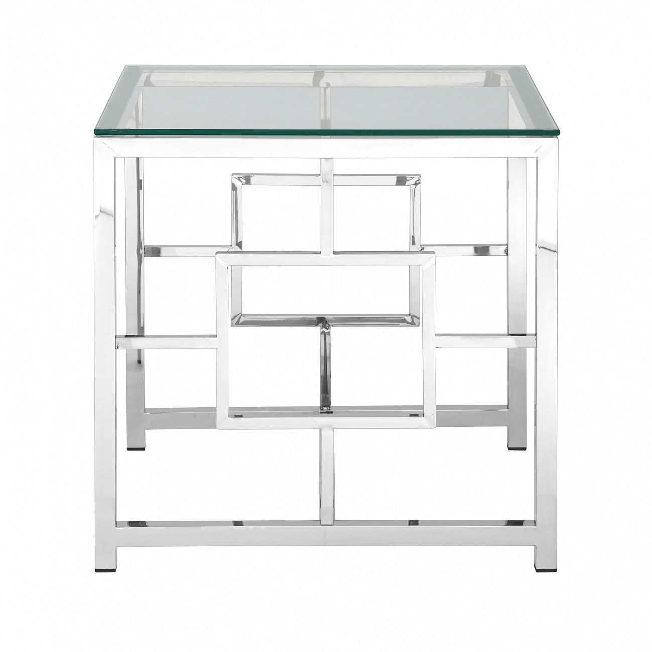 Журнальный столик стеклянный прозрачный с основанием серебро 55х55 см "Бруклин" STOOL GROUP  00-3881912 Серебро  - Вид №1