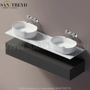 Agape ELL Подвесная столешница с возможностью установки 1-2 раковины. Размер: длина от 180 см до 200 см. Отделка: белый мрамор AELLN2MCC1820YP