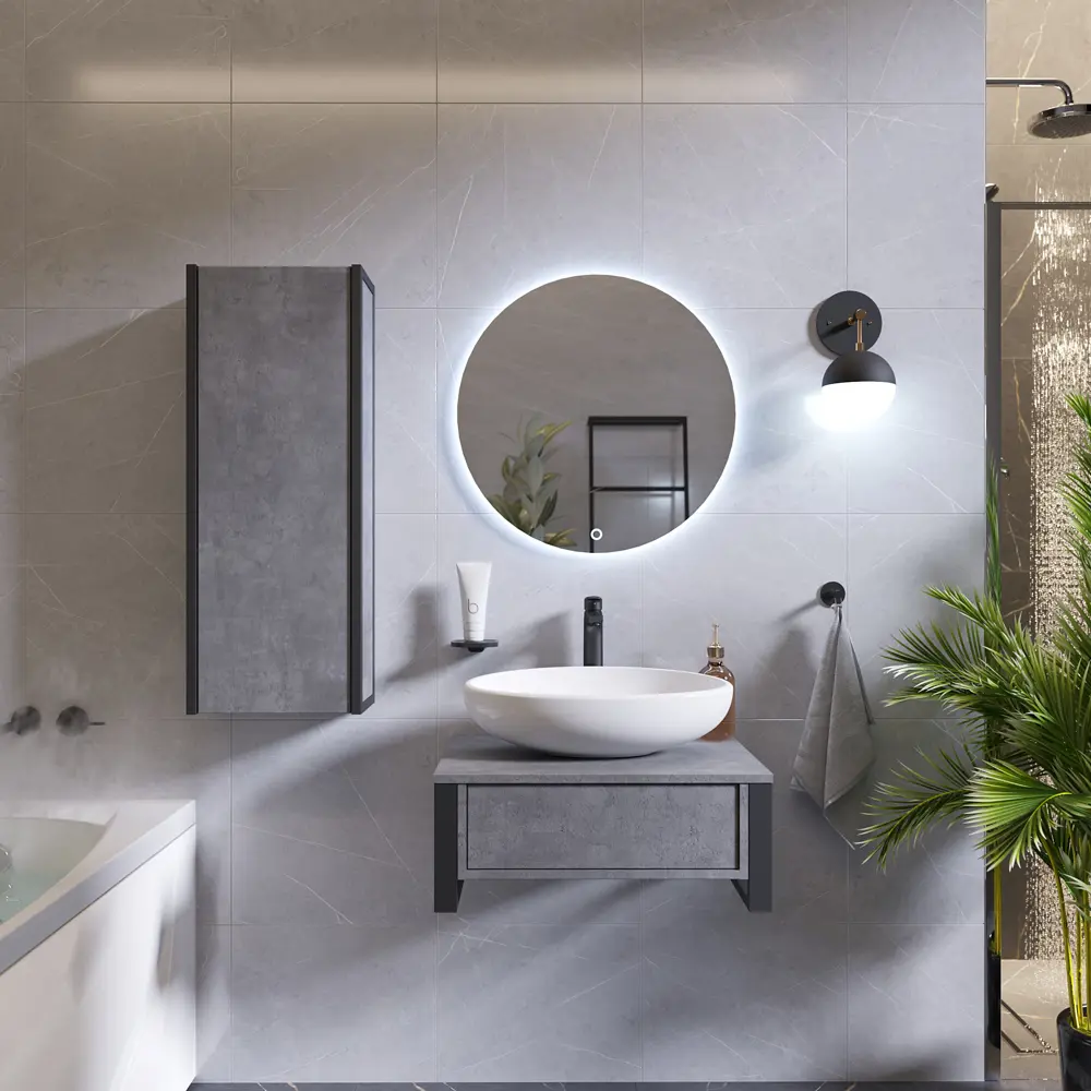 Пенал для ванной 1Marka Urban 35П 1Д подвесной 90x35 см цвет бетон лофт STLM-2018348 - Вид №4