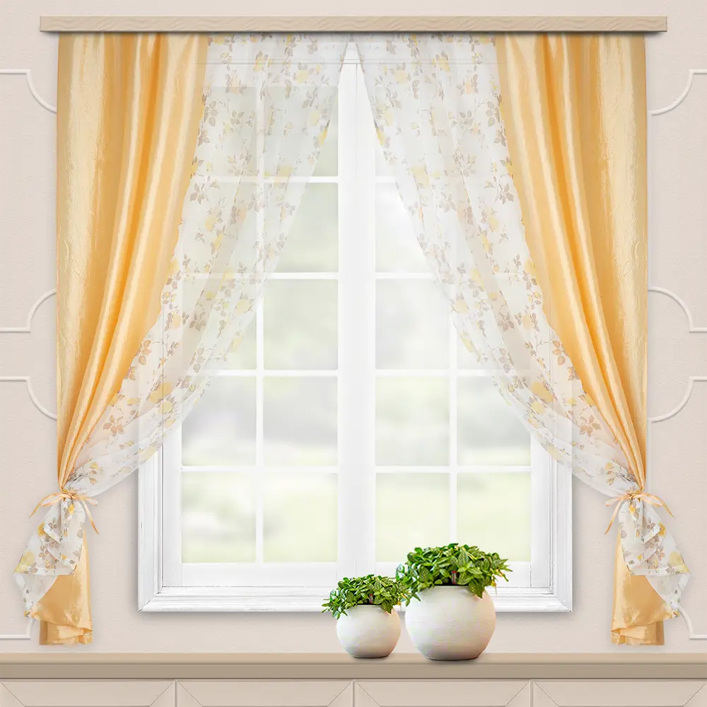 Комплект штор на ленте для кухни жатка-комби 270x160 см цвет золото 89080640 STLM-2095446 WITERRA 