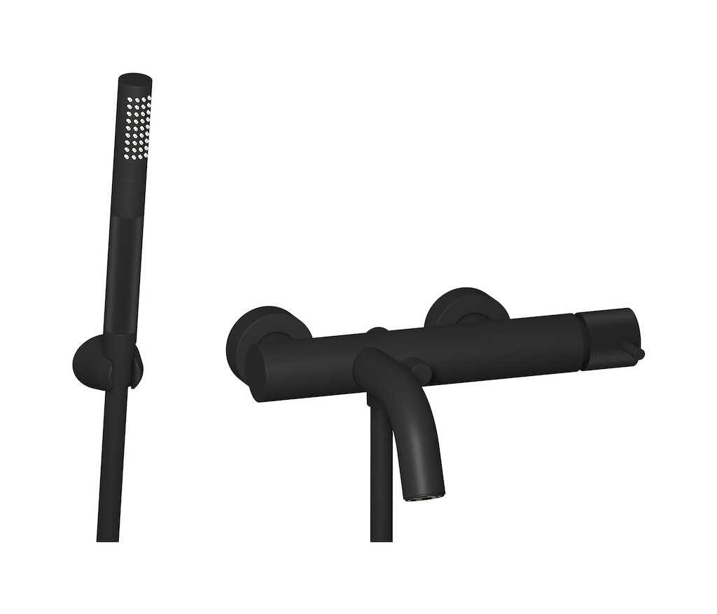 Настенный смеситель для ванной в комплекте с душевым гарнитуром. WE ARE IB id250np Matt Black Industria