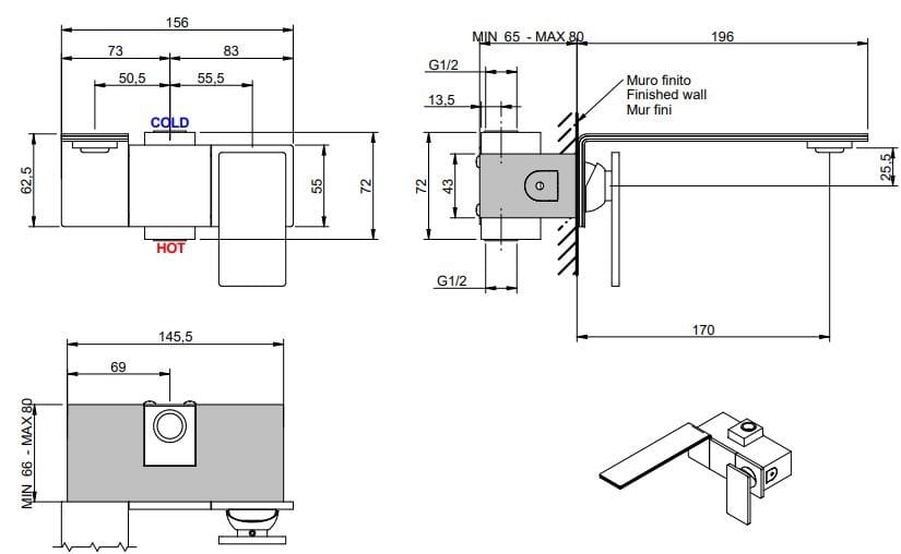 Однорычажный смеситель для раковины из нержавеющей стали Rubinetterie Treemme 5 мм ARCH-00142469 - Вид №2