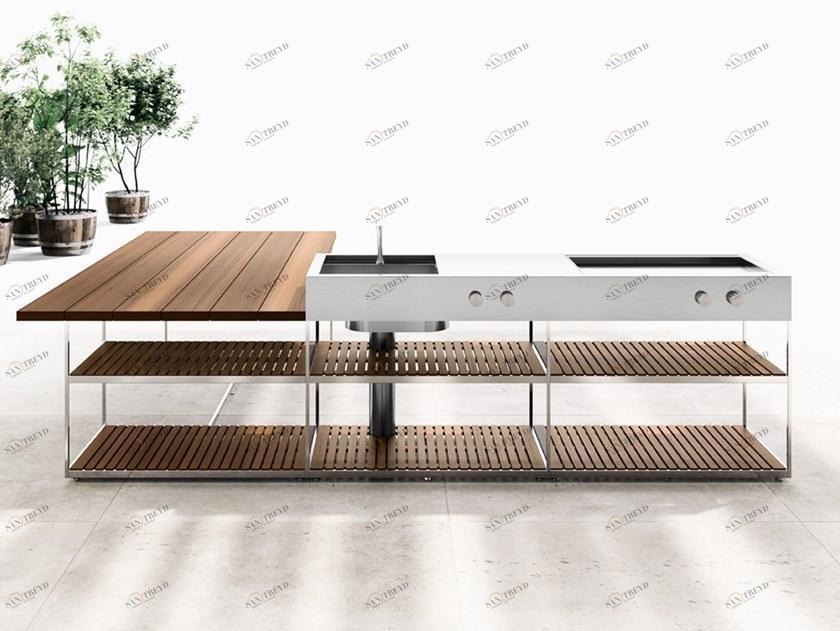 Boffi Летняя кухня из нержавеющей стали и дерева с барбекю sun-id-1468641