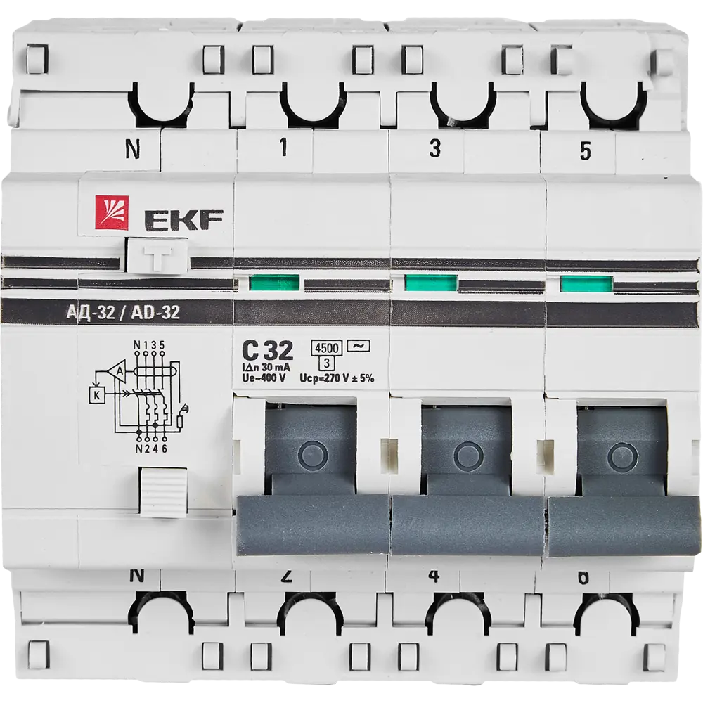 Дифференциальный автомат EKF АД-32 3P N C32 А 30 мА 4.5 кА АС 82421574 STLM-2093807  - Вид №1