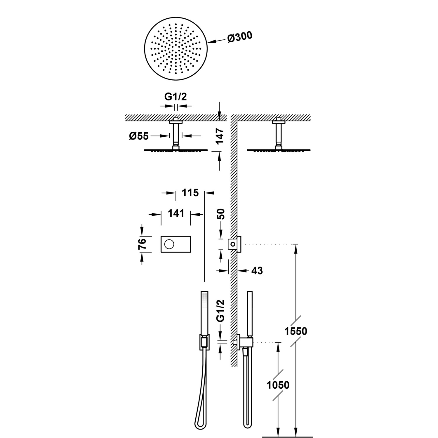 SHOWER TECHNOLOGY 2-ходовой встраиваемый электронный термостатический смеситель для душа, набор для душа-09286567 TRES Electronic - Вид №1