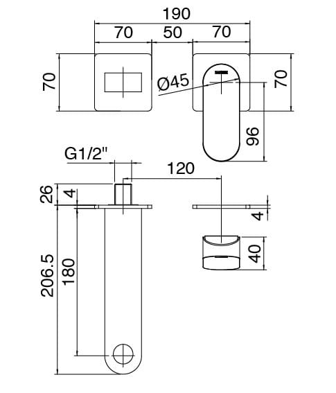 Металлический настенный смеситель для раковины Zazzeri Trend X ARCH-00083520 - Вид №2