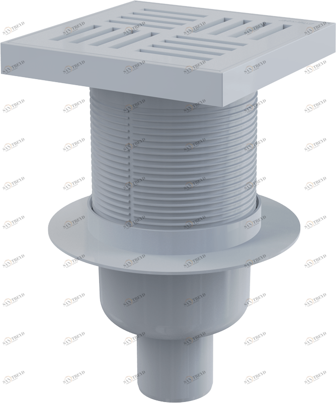 Сливной трап 150×150/50 мм прямой сток, решетка серая, гидрозатвор мокрый ALCAPLAST APV6211