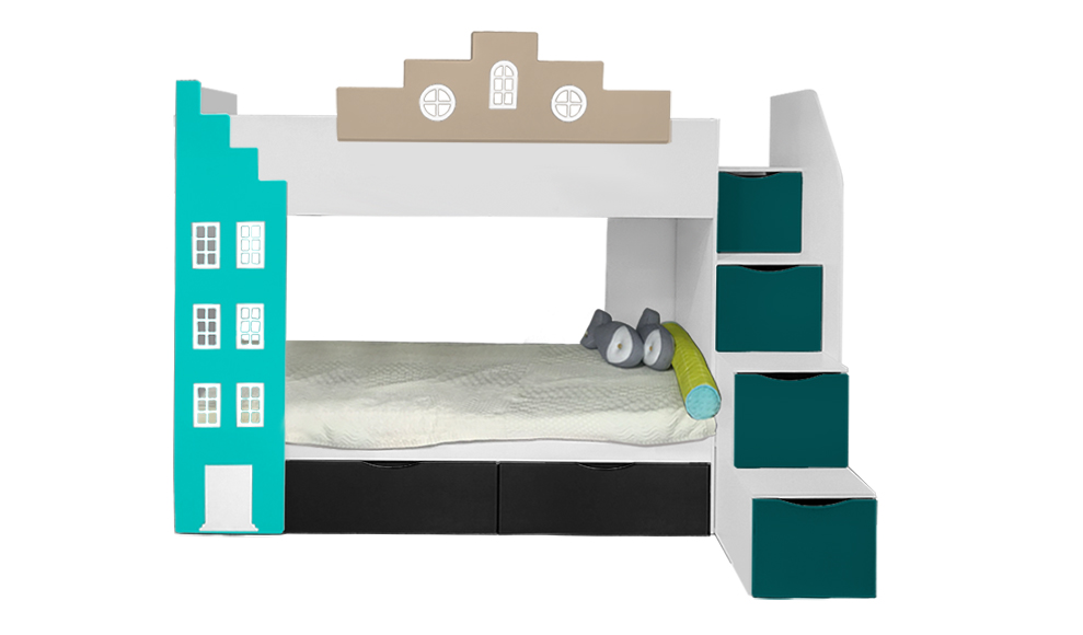 Кровать подростковая двухъярусная с 2 ящиками правая "Амстердам" МАНДАРИН АМСТЕРДАМ 179537 Разноцветный;белый;красный Santreyd  - Вид №5